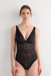 Elegant Lace Bodysuit Deep V Neckline