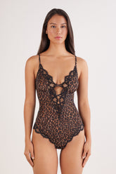 Sensual Animal Print Lace Bodysuit