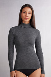 Long Sleeve High Neck Tubular Top Wool Silk Blend