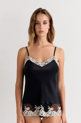 Silk Satin Tank Top with Delicate Lace