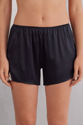 Silk Satin Shorts with Delicate Lace