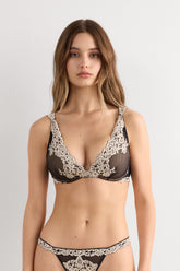 Floral Lace Balconette Bra Romantic Deep V Neckline