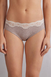 Soft Ribbed Panties with Delicate Lace Ruffle