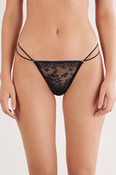 Lace Thong with Velvet Straps and Rhinestones