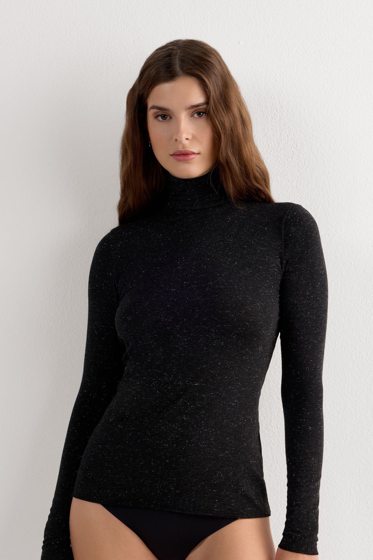 Soft Turtleneck Top with Subtle Sheen