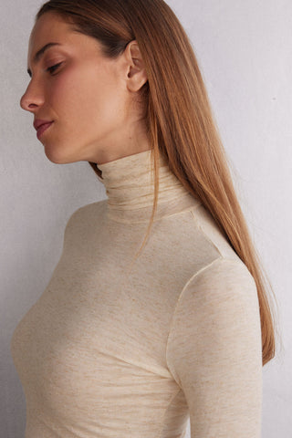 Soft Turtleneck Top with Subtle Sheen