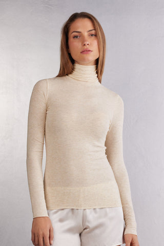 Soft Turtleneck Top with Subtle Sheen