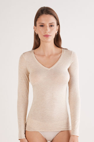 Softly Hugging V Neck Top In Lightweight Fabric