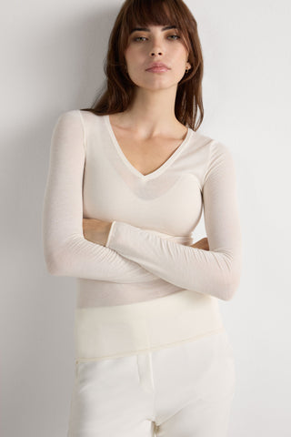 Softly Hugging V Neck Top In Lightweight Fabric