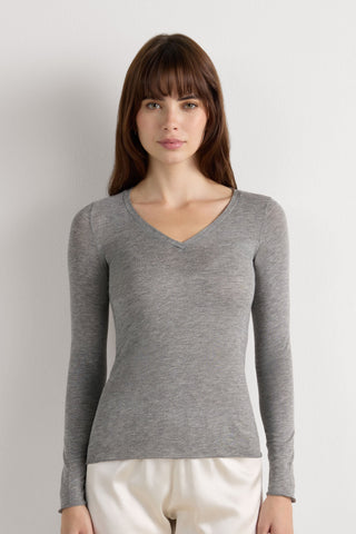 Softly Hugging V Neck Top In Lightweight Fabric