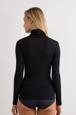Long Sleeve High Neck Tubular Top Wool Silk Blend