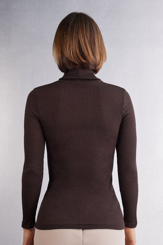 Long Sleeve High Neck Tubular Top Wool Silk Blend
