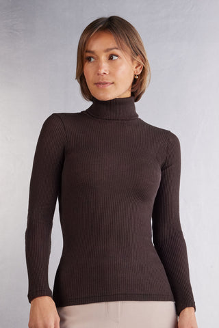 Long Sleeve High Neck Tubular Top Wool Silk Blend