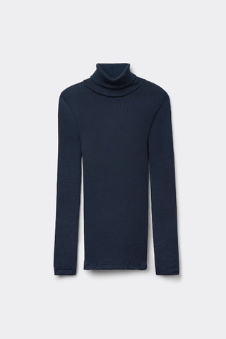 Long Sleeve High Neck Tubular Top Wool Silk Blend