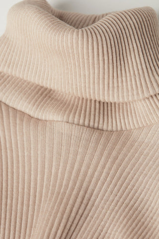 Long Sleeve High Neck Tubular Top Wool Silk Blend