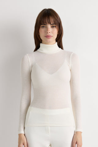 Long Sleeve High Neck Tubular Top Wool Silk Blend