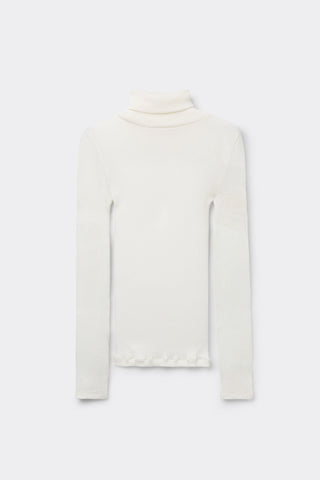 Long Sleeve High Neck Tubular Top Wool Silk Blend