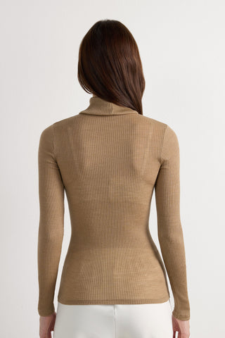 Long Sleeve High Neck Tubular Top Wool Silk Blend