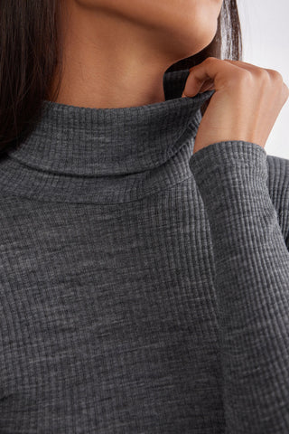 Long Sleeve High Neck Tubular Top Wool Silk Blend