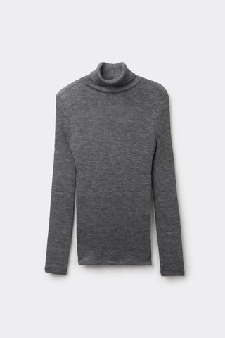 Long Sleeve High Neck Tubular Top Wool Silk Blend