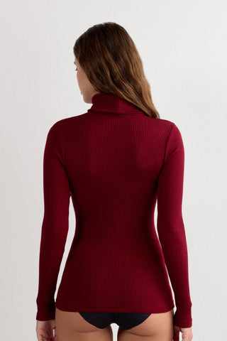 Long Sleeve High Neck Tubular Top Wool Silk Blend