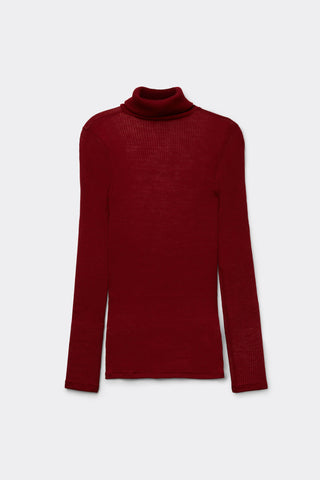 Long Sleeve High Neck Tubular Top Wool Silk Blend