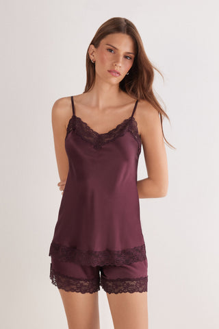 Lace Silk V Neck Top
