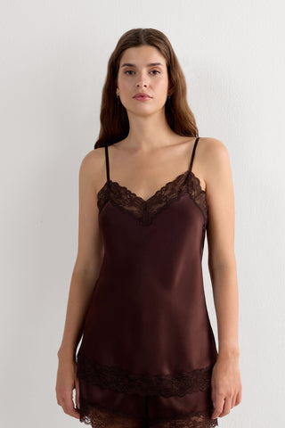 Lace Silk V Neck Top