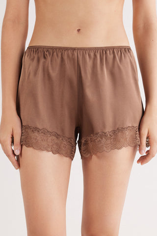 Lace Trim Silk Shorts Romantic Nightwear