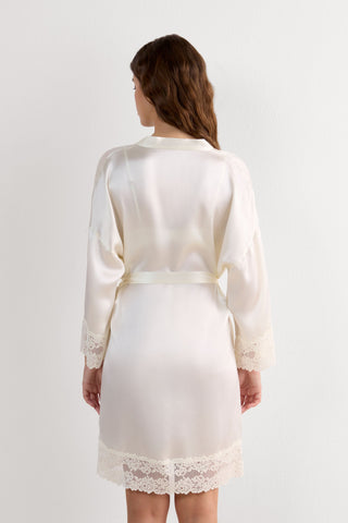 Silk Kimono with Floral Lace