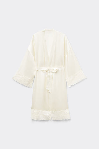 Silk Kimono with Floral Lace