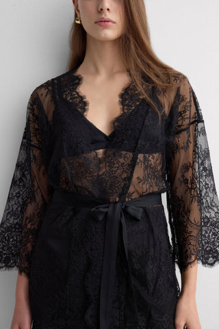 Lace Robe with Ruffle Trim
