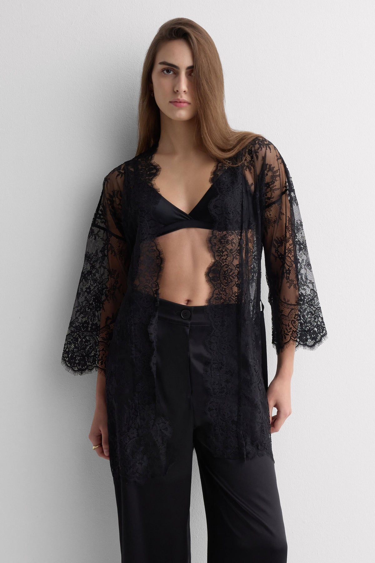 Lace Robe with Ruffle Trim
