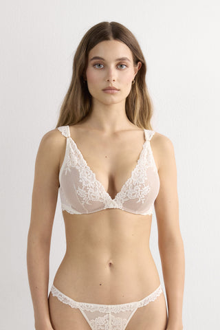 Floral Lace Balconette Bra Romantic Deep V Neckline
