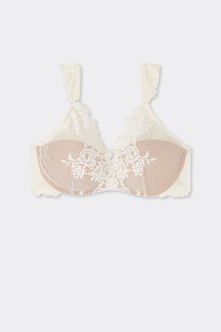Floral Lace Balconette Bra Romantic Deep V Neckline