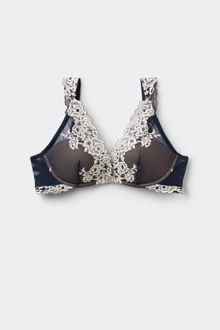 Floral Lace Balconette Bra Romantic Deep V Neckline
