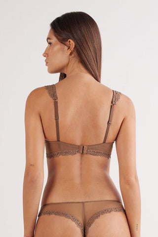 Floral Lace Balconette Bra Romantic Deep V Neckline