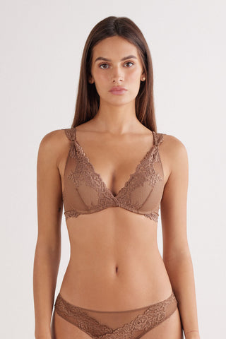 Floral Lace Balconette Bra Romantic Deep V Neckline