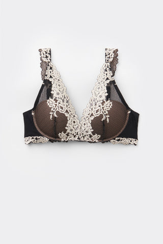 Floral Lace Balconette Bra Romantic Deep V Neckline