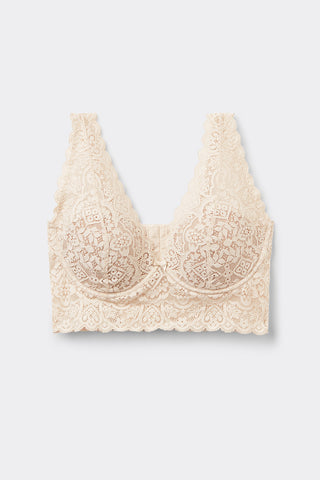 Lace Balconette Bra with Ruffle Detail