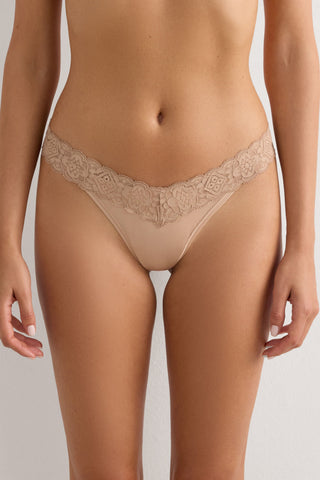 Lace Trimmed Brazilian Soft Microfiber Retro Style