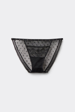 Flirt Fearlessly Dotted Tulle String Panties with Lace
